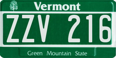 VT license plate ZZV216