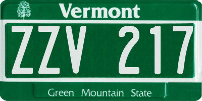 VT license plate ZZV217