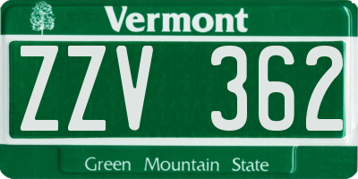 VT license plate ZZV362
