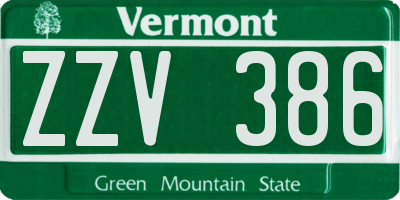 VT license plate ZZV386