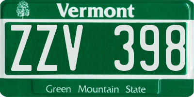 VT license plate ZZV398