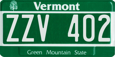 VT license plate ZZV402