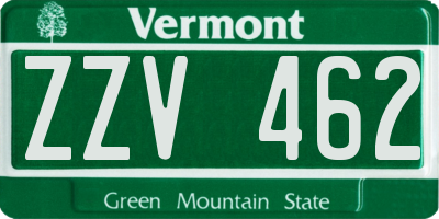 VT license plate ZZV462