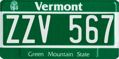 VT license plate ZZV567