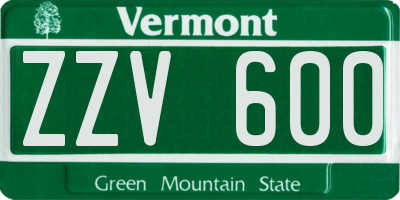 VT license plate ZZV600
