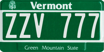 VT license plate ZZV777