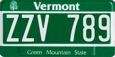 VT license plate ZZV789