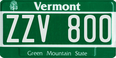 VT license plate ZZV800