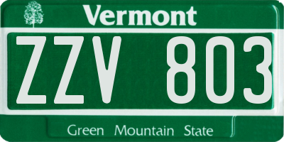 VT license plate ZZV803