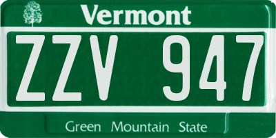 VT license plate ZZV947