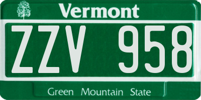 VT license plate ZZV958