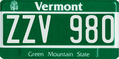 VT license plate ZZV980