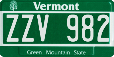 VT license plate ZZV982