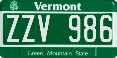 VT license plate ZZV986