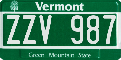 VT license plate ZZV987