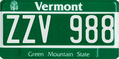 VT license plate ZZV988