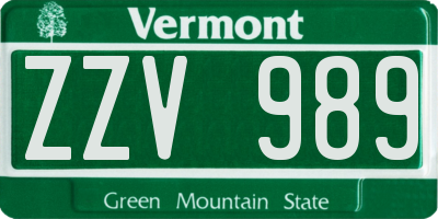 VT license plate ZZV989
