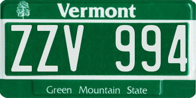 VT license plate ZZV994