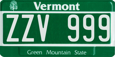 VT license plate ZZV999