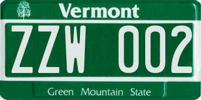 VT license plate ZZW002