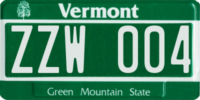 VT license plate ZZW004