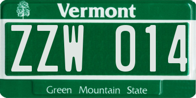 VT license plate ZZW014