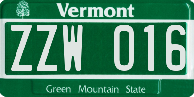 VT license plate ZZW016