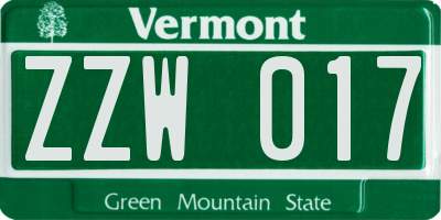 VT license plate ZZW017