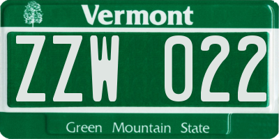 VT license plate ZZW022