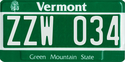 VT license plate ZZW034