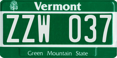 VT license plate ZZW037