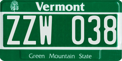 VT license plate ZZW038