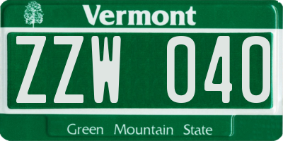 VT license plate ZZW040