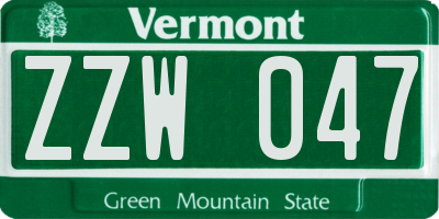 VT license plate ZZW047