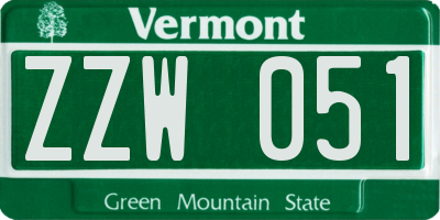 VT license plate ZZW051
