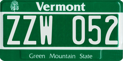 VT license plate ZZW052