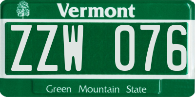 VT license plate ZZW076