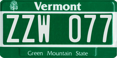 VT license plate ZZW077