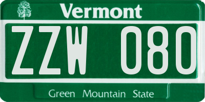 VT license plate ZZW080