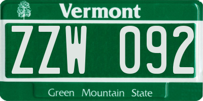VT license plate ZZW092