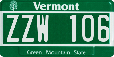 VT license plate ZZW106