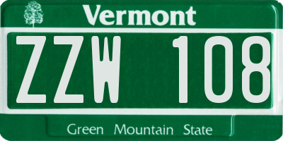 VT license plate ZZW108