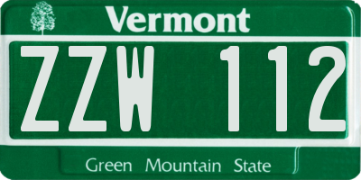 VT license plate ZZW112