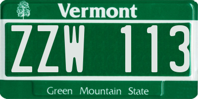 VT license plate ZZW113