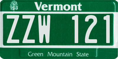 VT license plate ZZW121