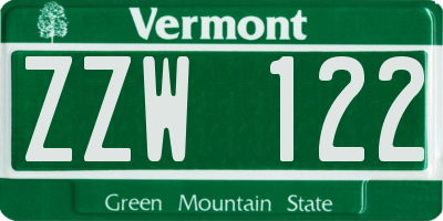 VT license plate ZZW122