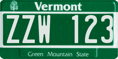 VT license plate ZZW123