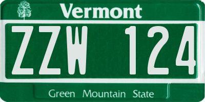VT license plate ZZW124
