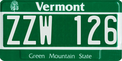 VT license plate ZZW126
