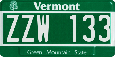 VT license plate ZZW133